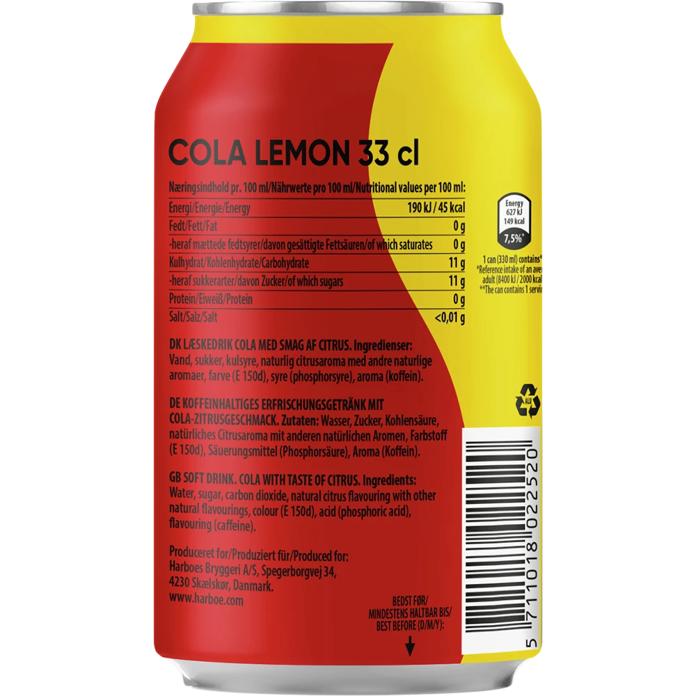 Harboe Cola Lemon TRAY 24x 0,33L DS zzgl. DPG Pfand