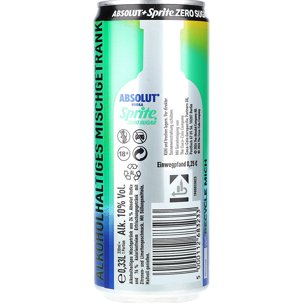 Absolut Sprite Zero Sugar 10% 0,33L DS zzgl. DPG Pfand