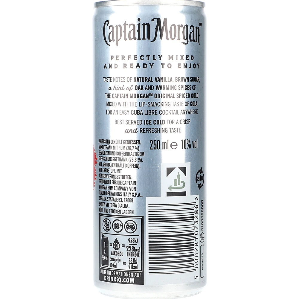 Captain Morgan Premix Spiced Gold & Cola 10% 0,25L DS zzgl. DPG Pfand