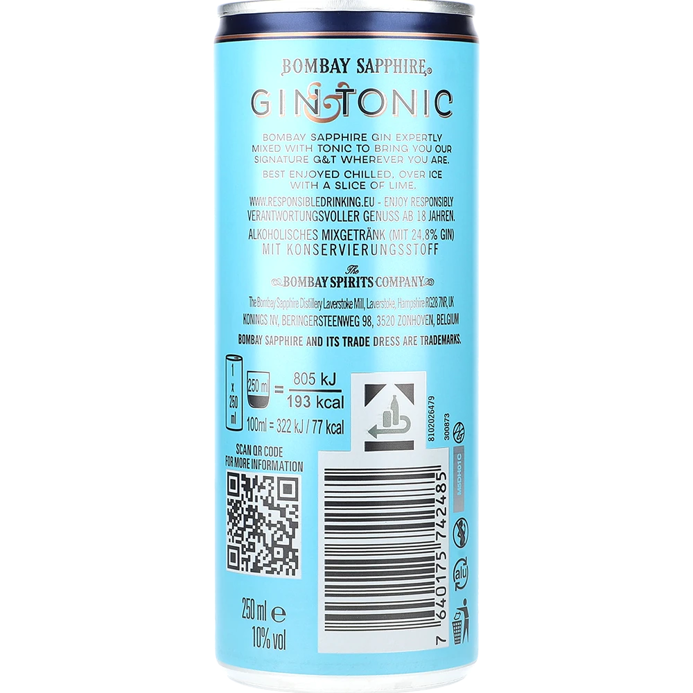 Bombay Sapphire Gin & Tonic 10% 0,25L DS zzgl. DPG Pfand