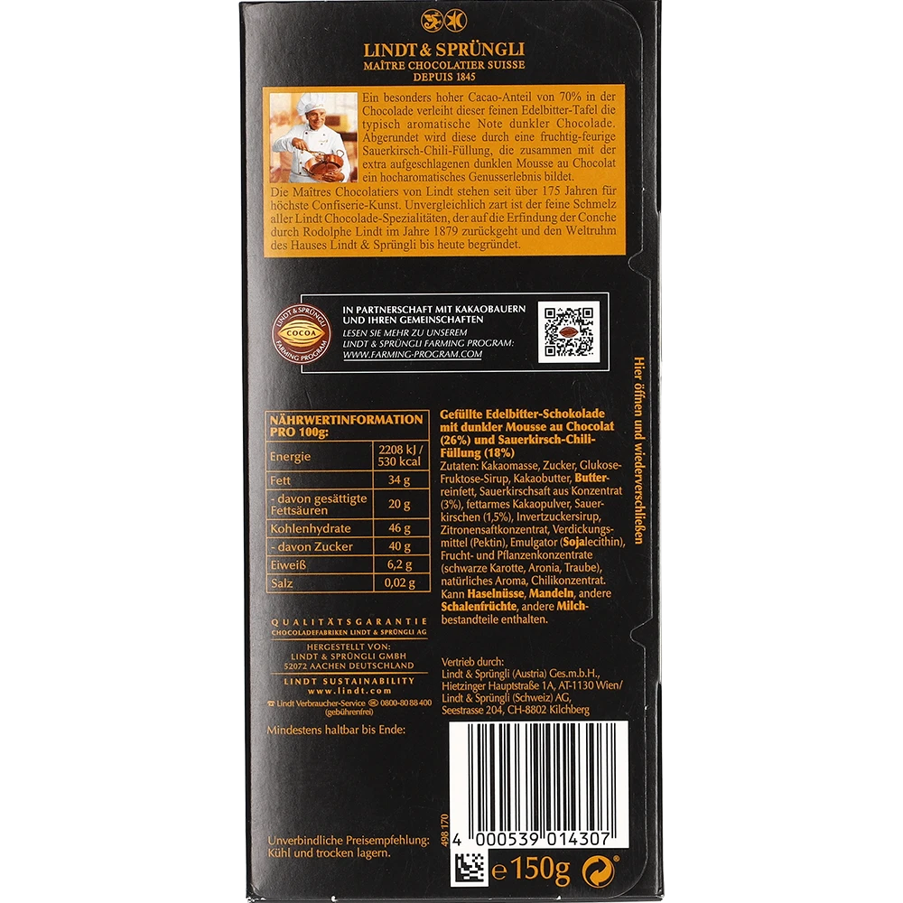 Lindt Edelbitter Mousse Kirsch-Chili 150G PCK